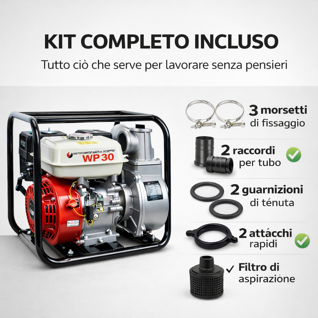 Motopompa completa con accessori inclusi